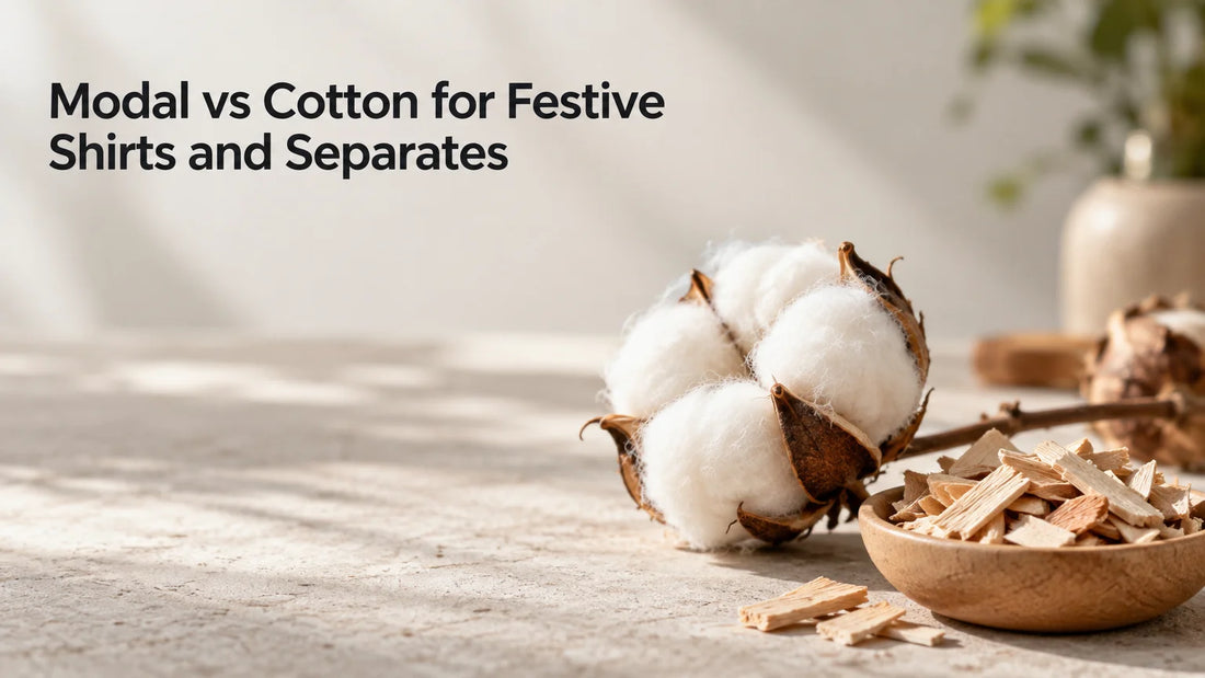 Cotton boll and beechwood chips illustrating the different raw-material origins of cotton and modal