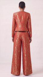 KANIRA — Red Katan Silk Brocade Jacket, Crop Top & Pant Set — thumbnail 4