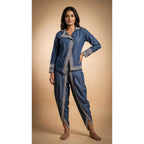 Blue Denim Top-Dhoti Set