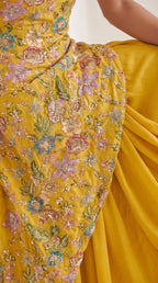 VEERA —Crepe Embroidered Asymmetrical Top & Draped Skirt Set