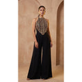 Black Modal Silk Jumpsuit with Embroidery