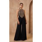Black Modal Silk Jumpsuit with Embroidery