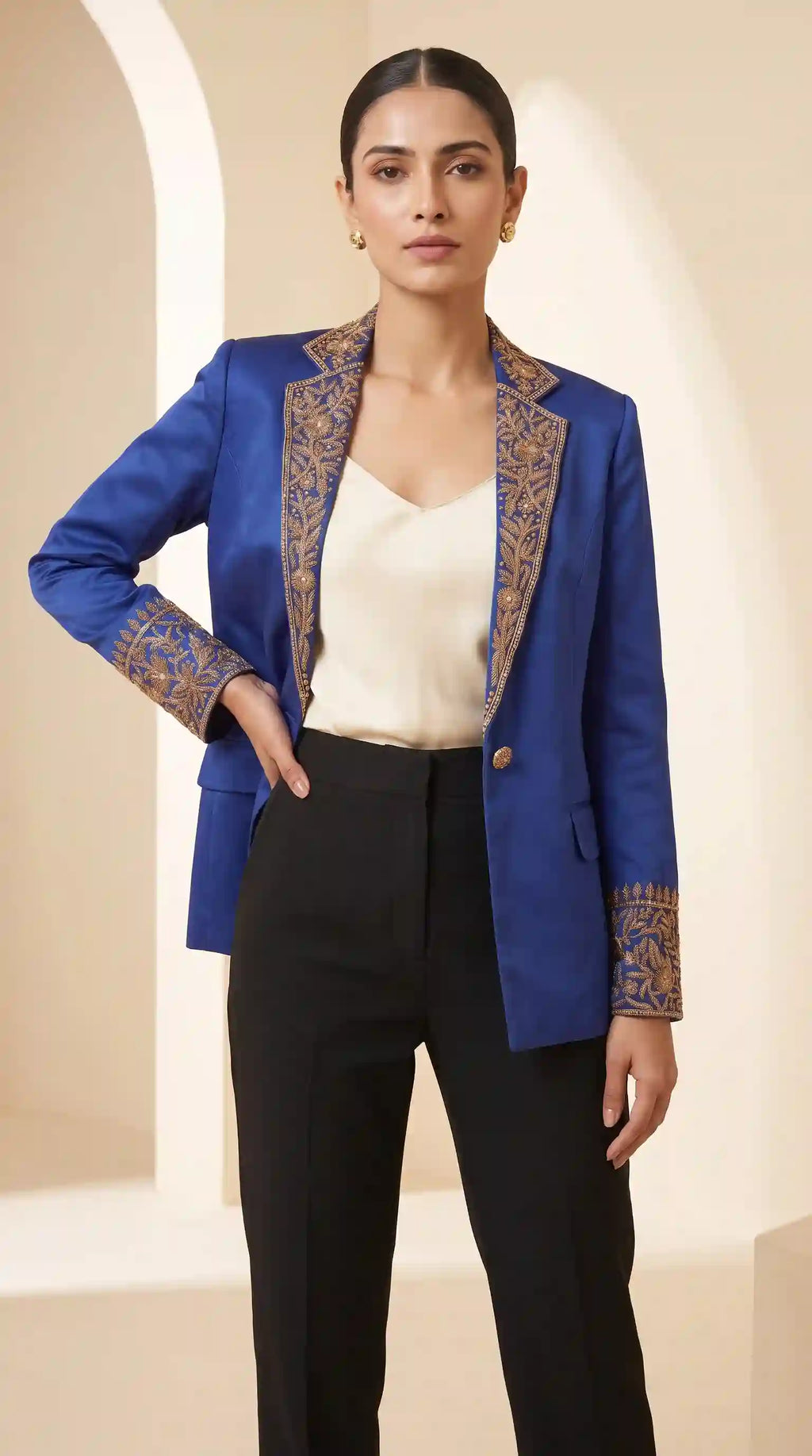 Blue Modal Silk Zardosi Work Blazer