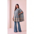 RANGIRA — Blue Bandhani Print Cape Top & Modal Silk Pant Set