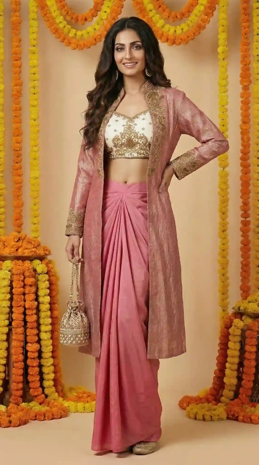 GULAABO - Blouse-Draped Skirt and Cape Set