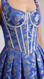 Royal Blue Chanderi Brocade Corset Midi Dress — thumbnail 2