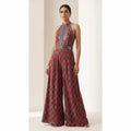 Rust Red Ajrakh Modal Silk Jumpsuit with Mirror Work