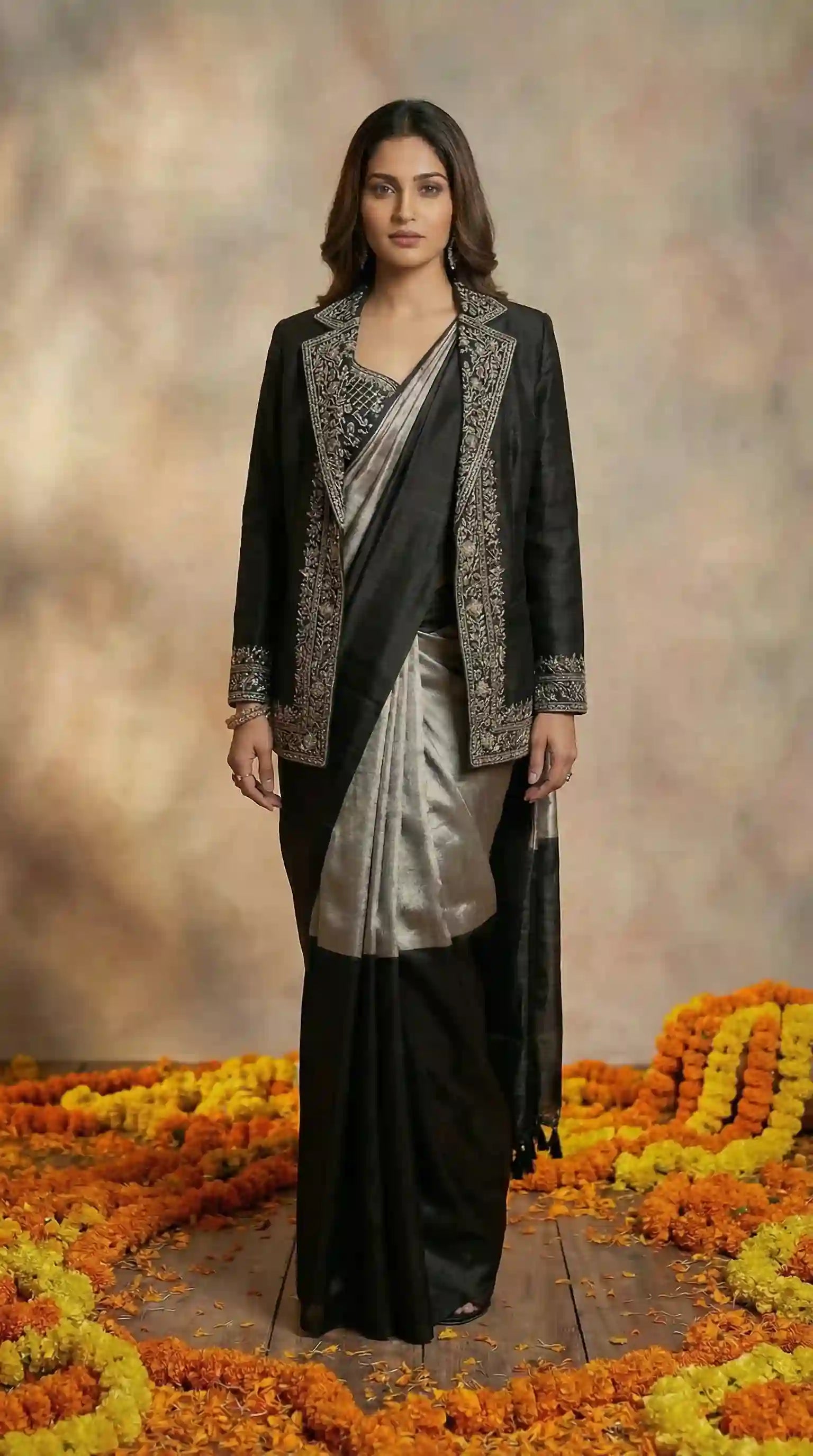 ADHIRATRI - Blouse, Saree and Blazer Set