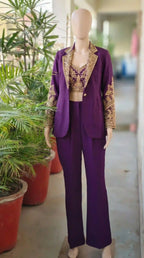 SITARA - Purple Crop Top-Palazzo Pant and Blazer Set