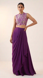 ZAIRA — Purple Banarasi Brocade Blazer & Draped Skirt Set — thumbnail 3