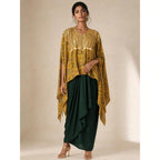 RAABTA — Modal Silk Ajrakh Kaftan Draped Skirt Set (Yellow) — thumbnail 1