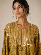 RAABTA — Modal Silk Ajrakh Kaftan Draped Skirt Set (Yellow) — thumbnail 2