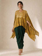 RAABTA — Modal Silk Ajrakh Kaftan Draped Skirt Set (Yellow) — thumbnail 3