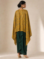 RAABTA — Modal Silk Ajrakh Kaftan Draped Skirt Set (Yellow) — thumbnail 4