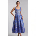 Royal Blue Chanderi Brocade Corset Midi Dress