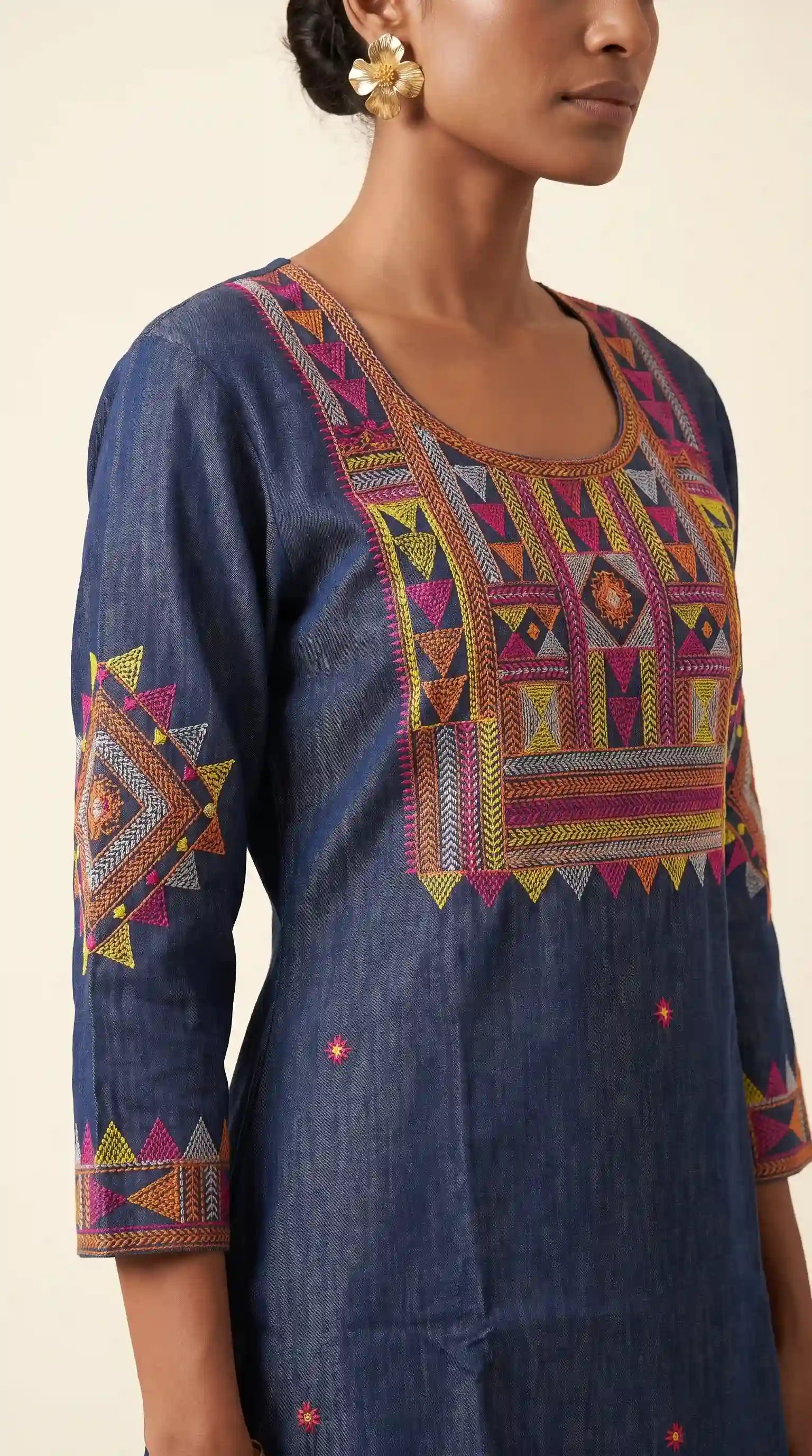 Blue Denim Lambani Tunic-Dhoti Set