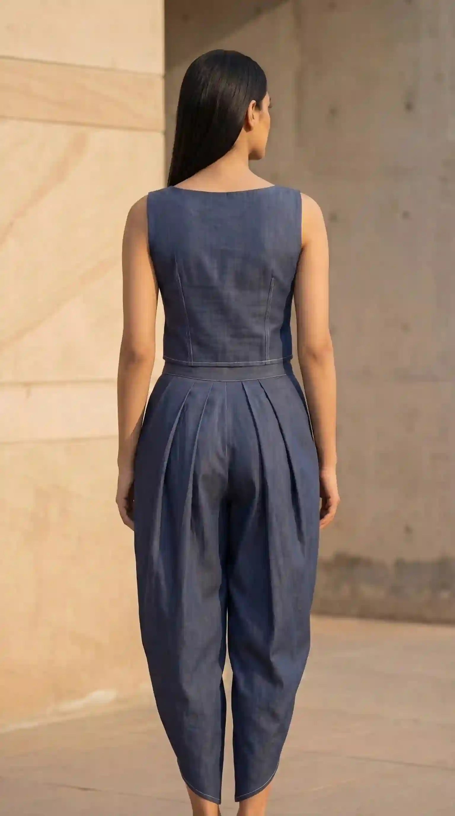 Blue Denim Corset-Dhoti Set