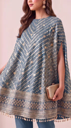 RANGIRA — Blue Bandhani Print Cape Top & Modal Silk Pant Set — thumbnail 2