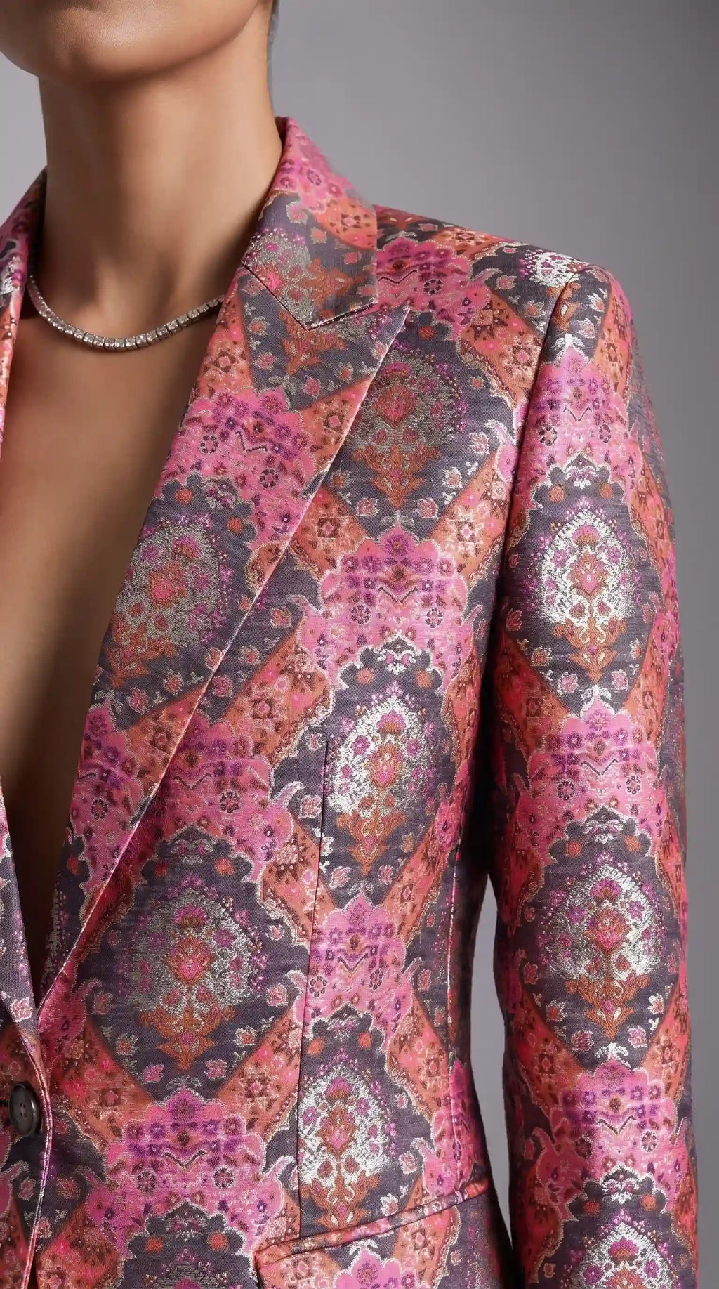 RANGKAT — Charcoal & Pink Banarasi Silk Brocade Blazer