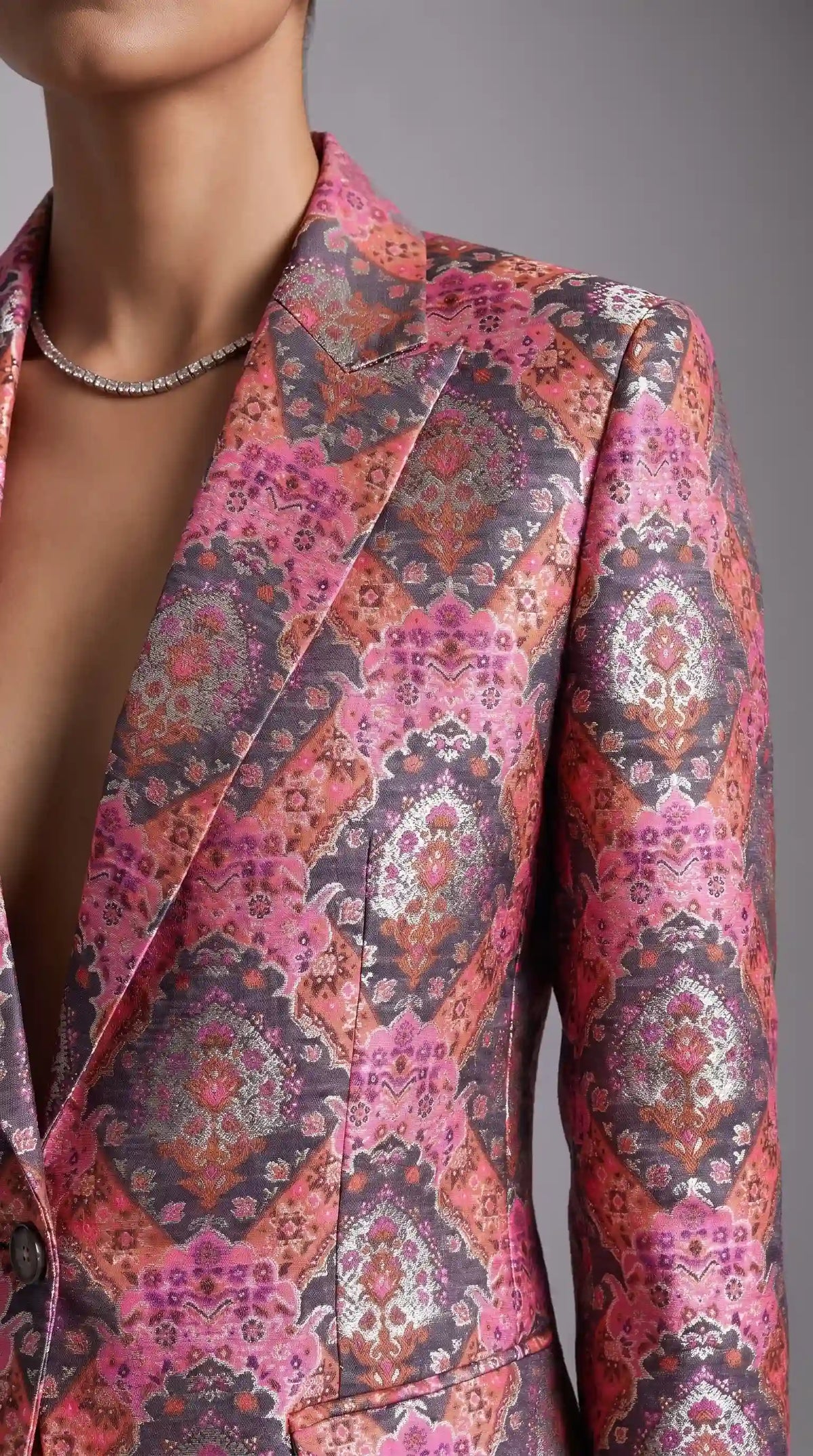 RANGKAT — Charcoal & Pink Banarasi Silk Brocade Blazer