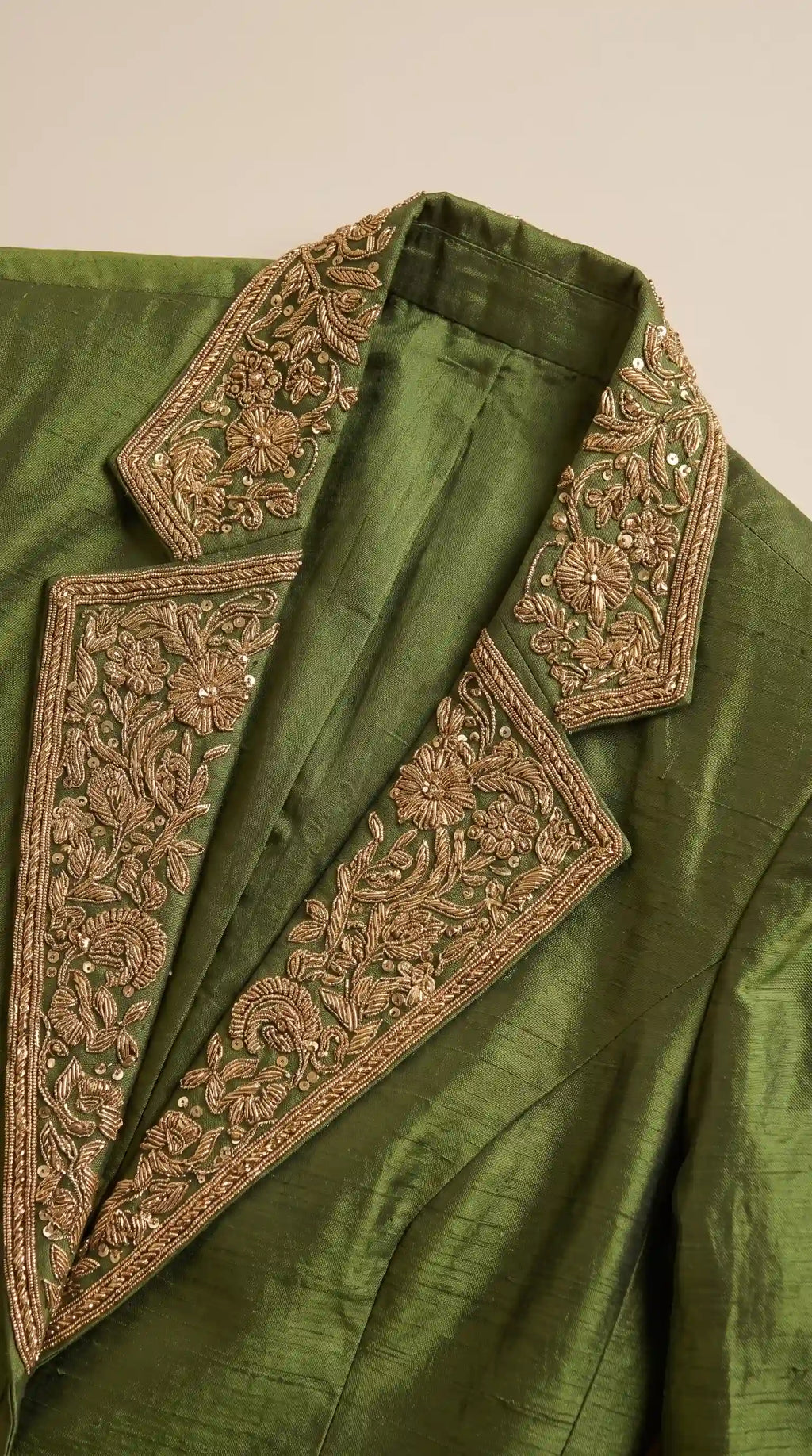 KAJRI — Handloom Tissue Silk Zardosi Blouse Draped Skirt and Blazer Set featuring zardosi hand embroidery