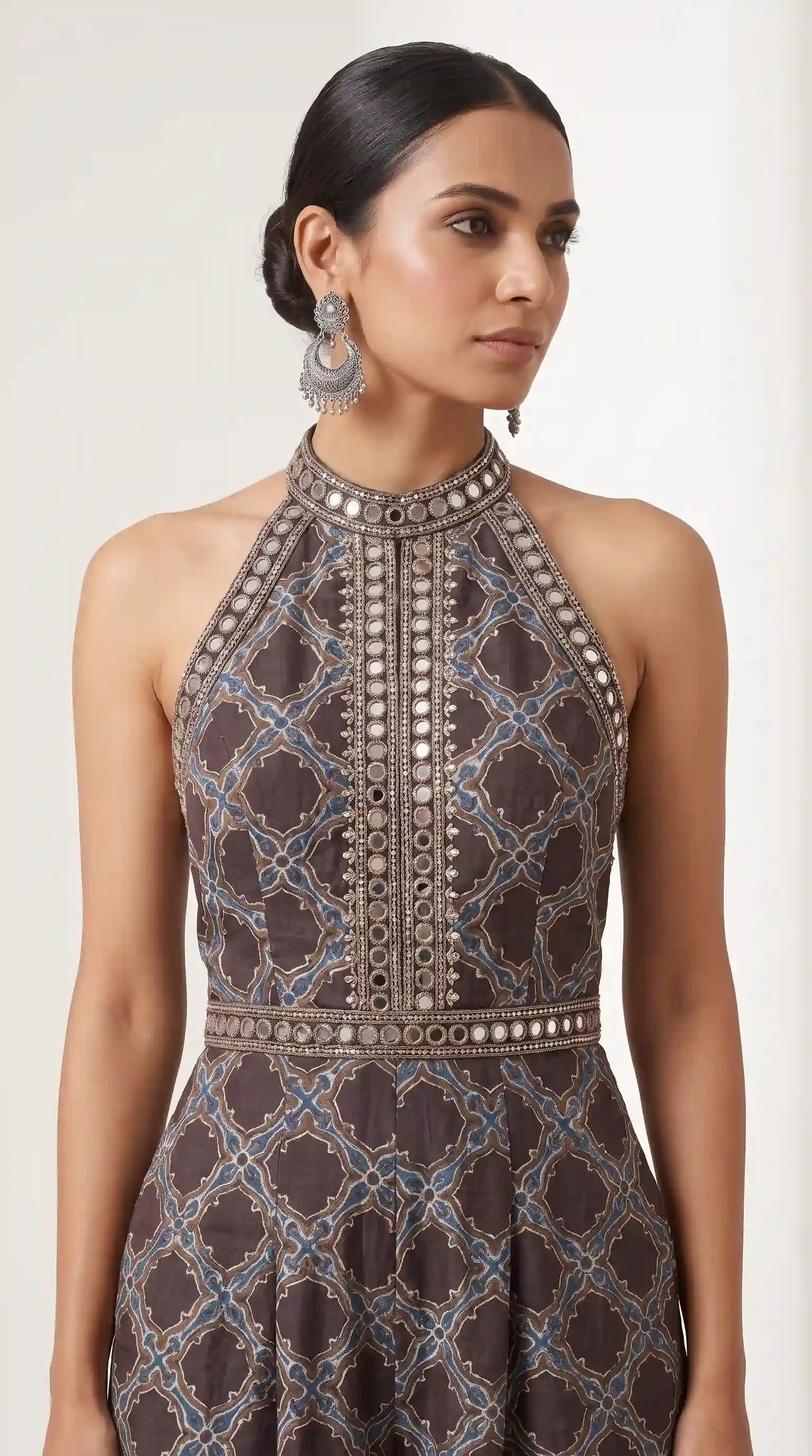 Black Ajrakh Modal Silk Jumpsuit with Mirror Work