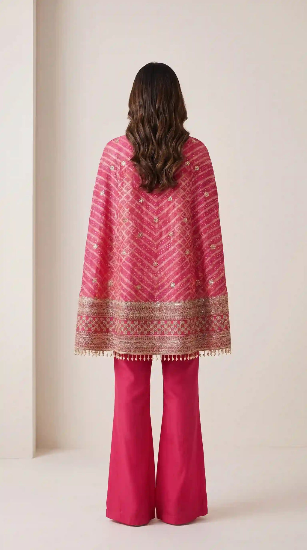 RANGIRA — Pink Bandhani Print Cape Top & Modal Silk Pant Set