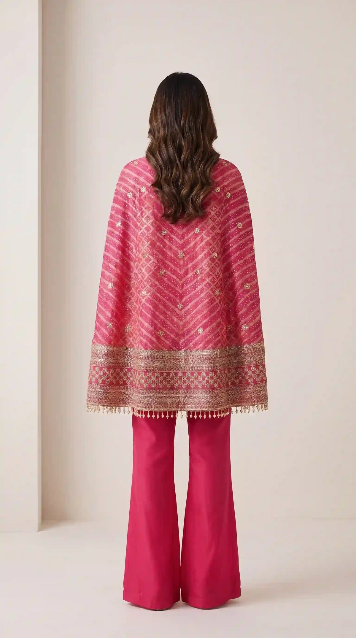 RANGIRA — Pink Bandhani Print Cape Top & Modal Silk Pant Set
