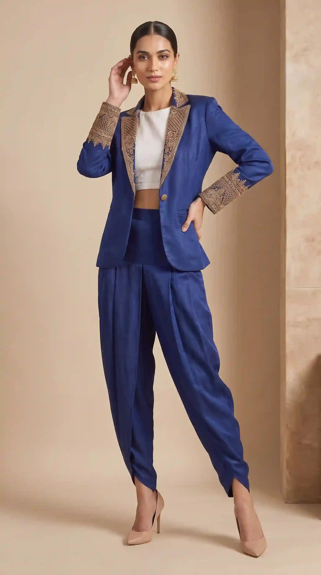 TARANG - Crop Top-Dhoti Set with Blazer