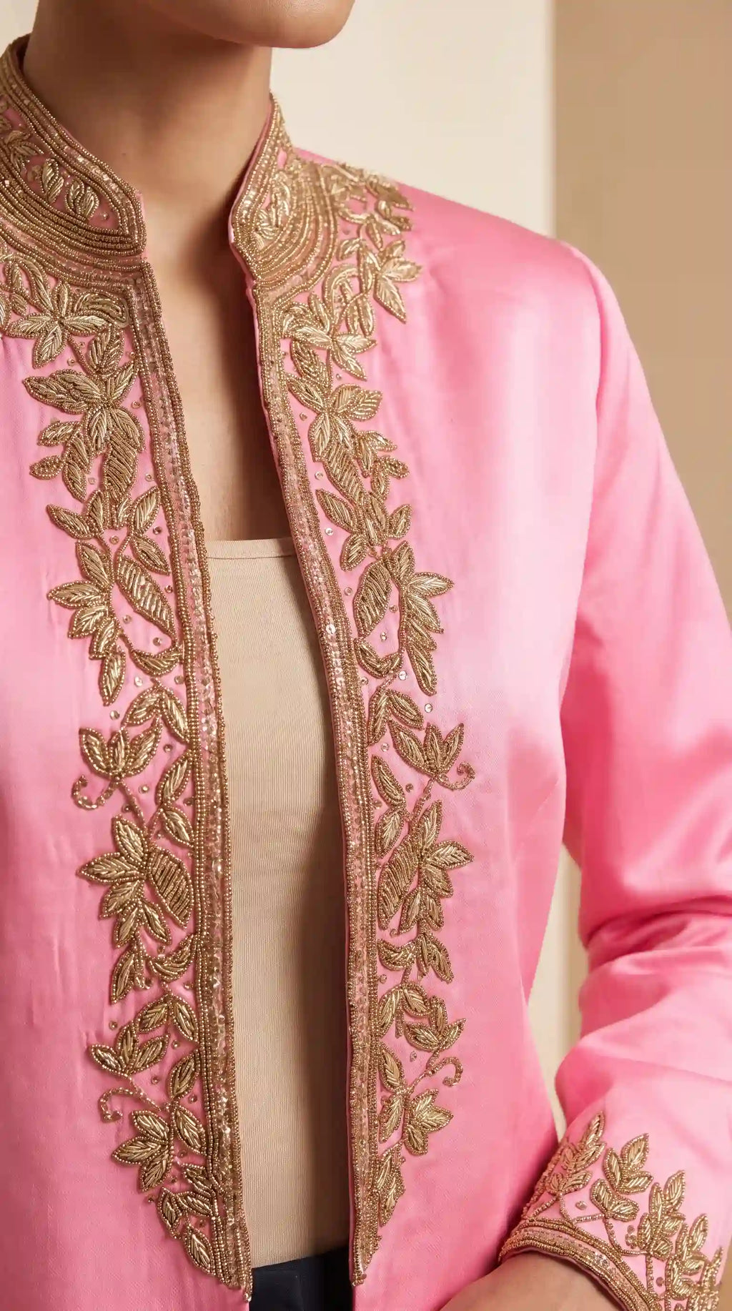 Pink Modal Silk Zardosi Work Blazer