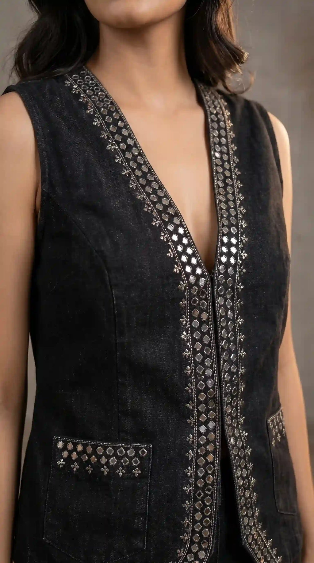 Black Denim Vest-Pant Set