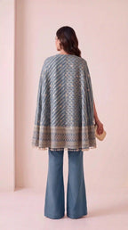 RANGIRA — Blue Bandhani Print Cape Top & Modal Silk Pant Set — thumbnail 4
