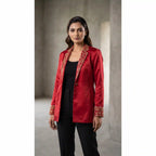 Red Modal Silk Zardosi Work Blazer featuring zardosi hand embroidery