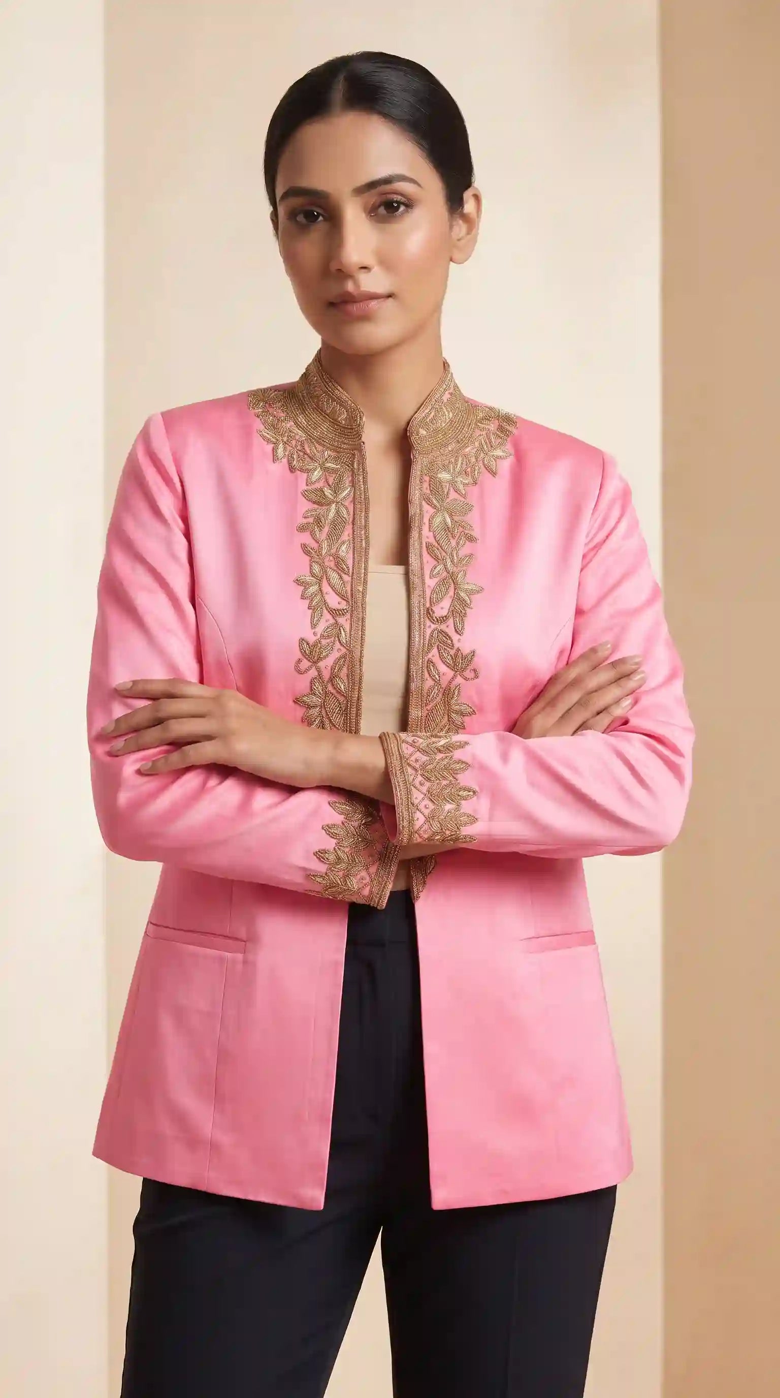 Pink Modal Silk Zardosi Work Blazer