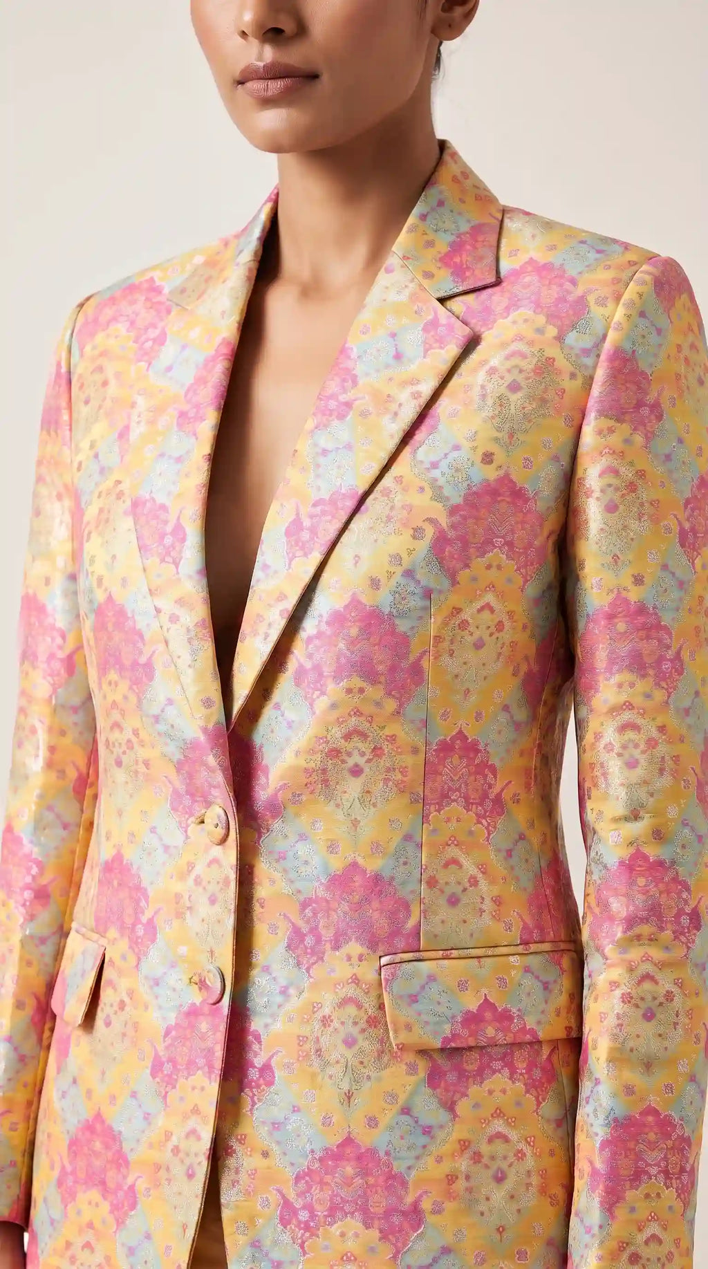 RANGKAT — Pastel Yellow Banarasi Silk Brocade Blazer