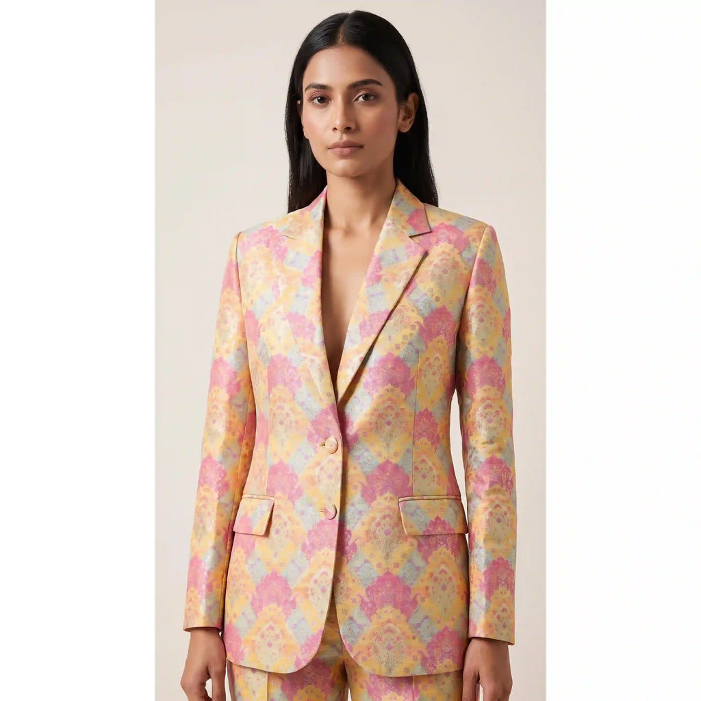RANGKAT — Pastel Yellow Banarasi Silk Brocade Blazer