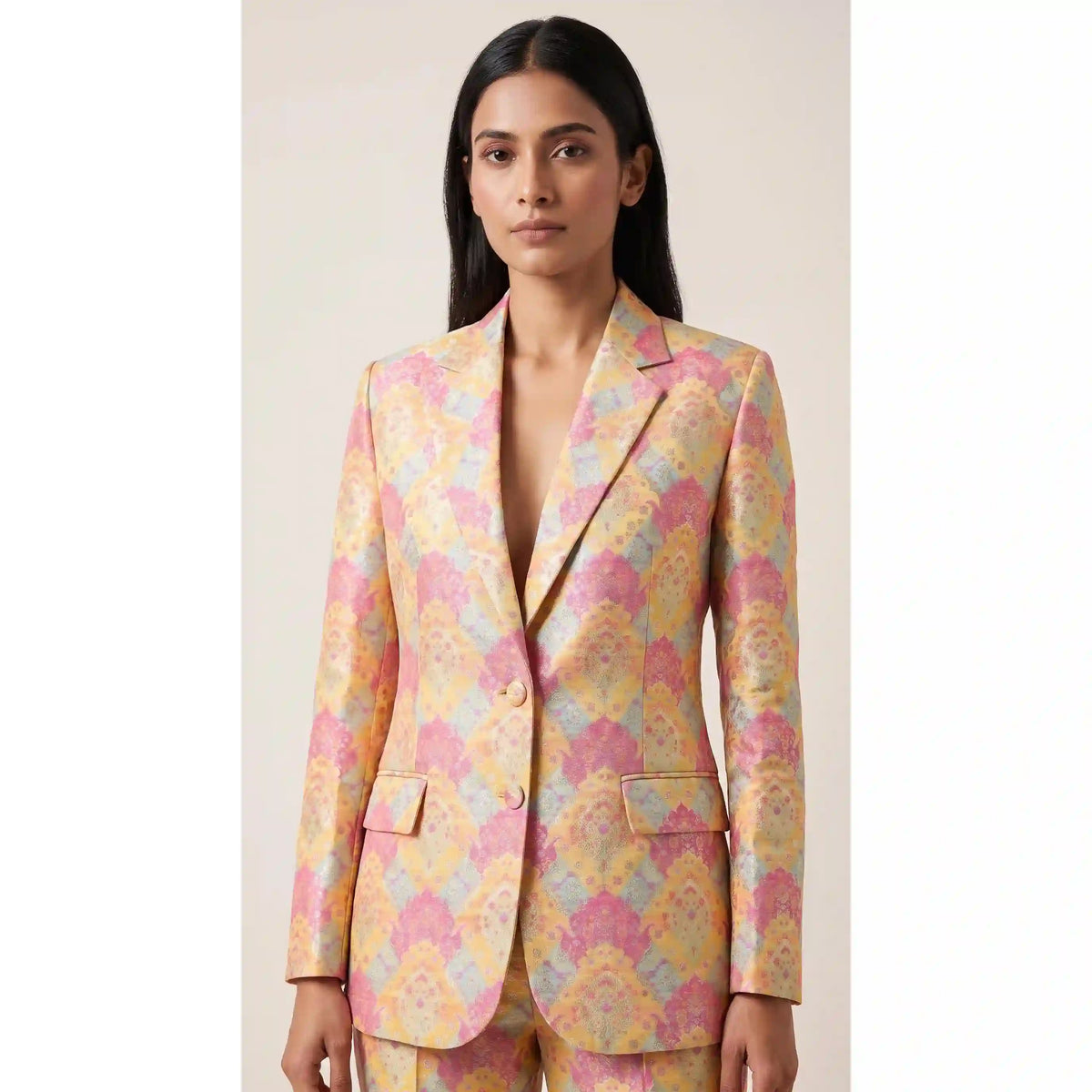 RANGKAT — Pastel Yellow Banarasi Silk Brocade Blazer