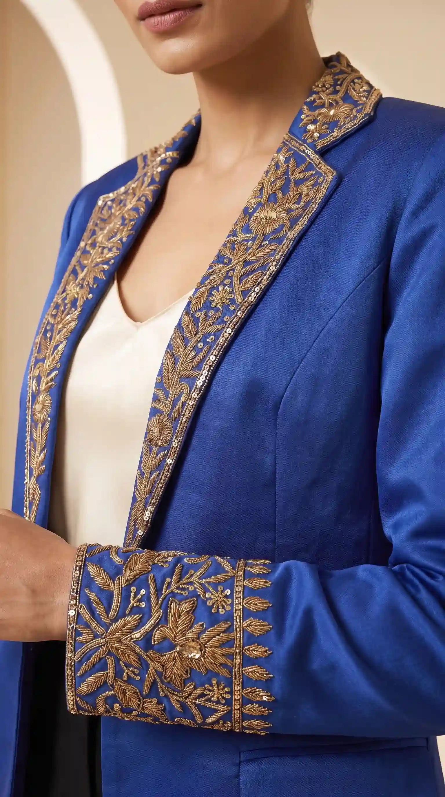 Blue Modal Silk Zardosi Work Blazer