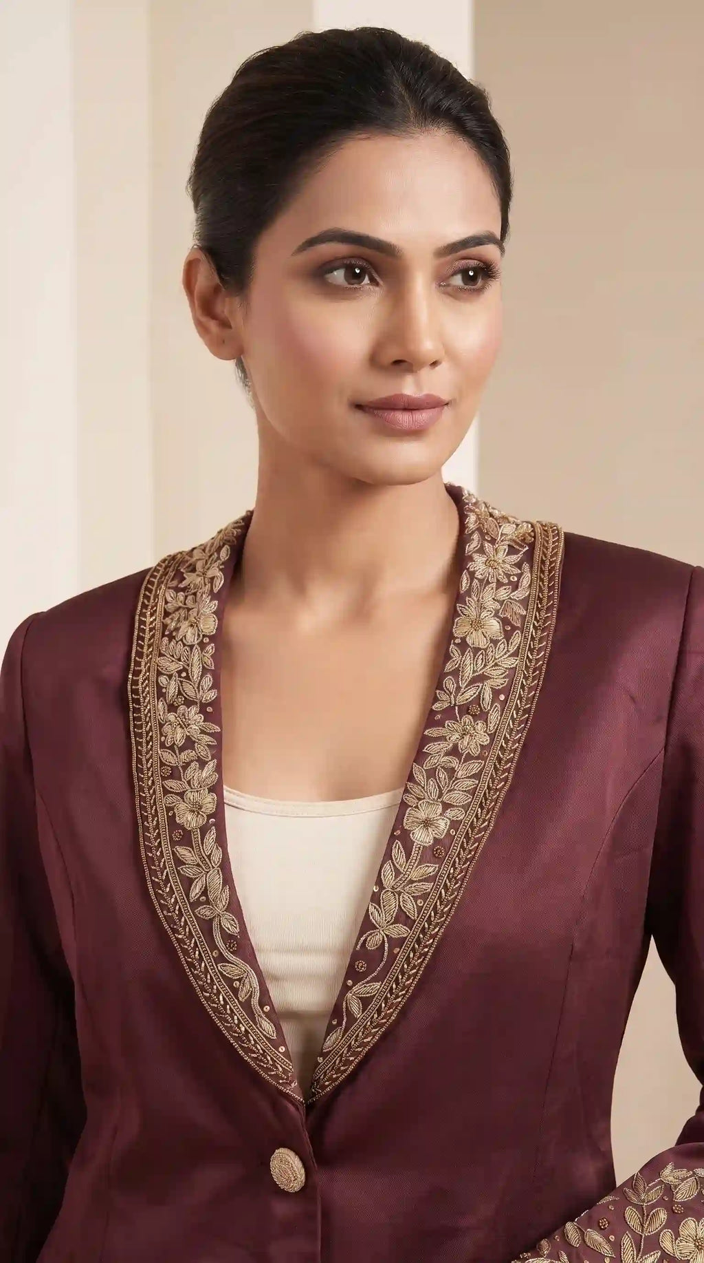 Brown Modal Silk Zardosi Work Blazer