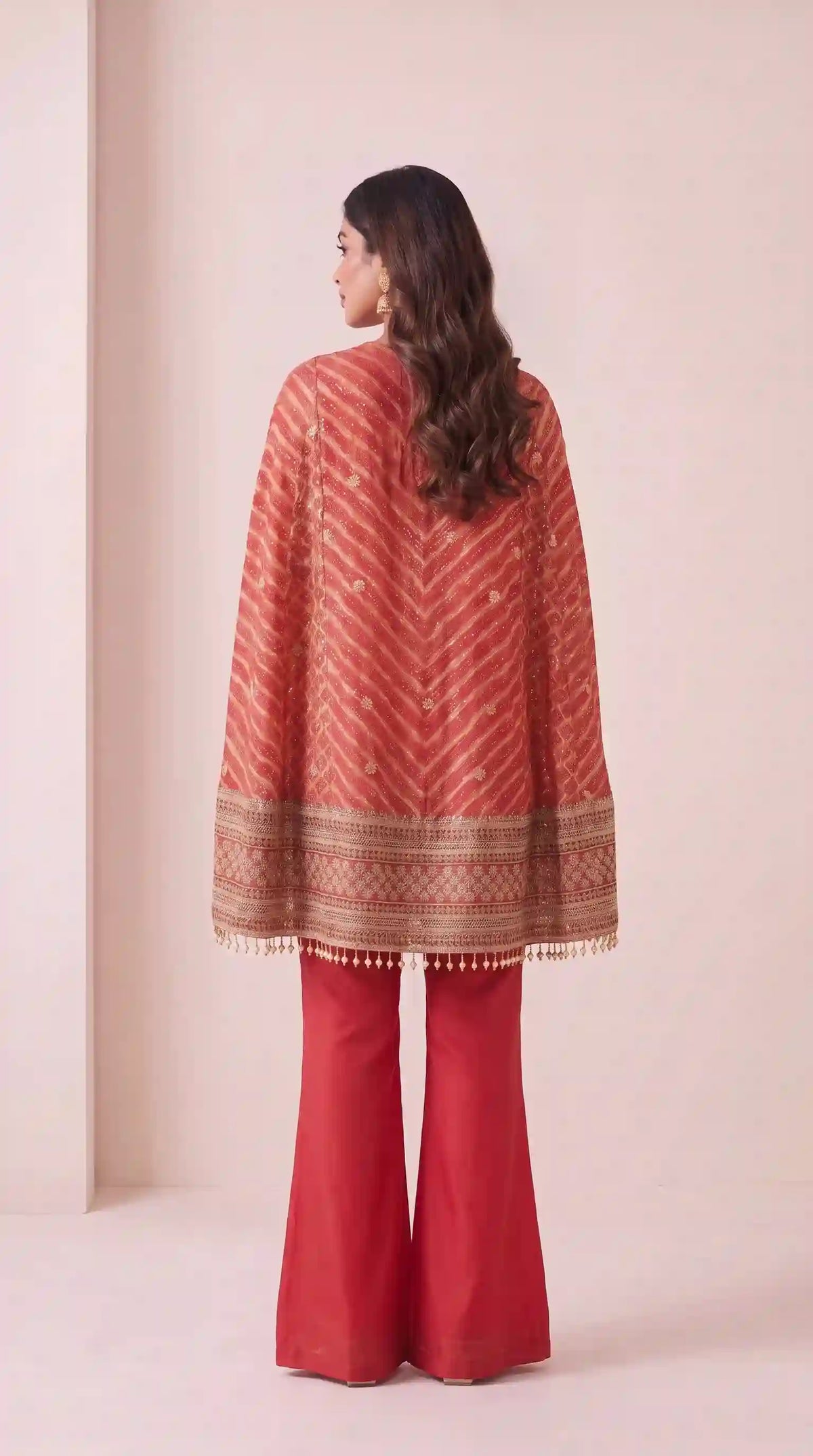 RANGIRA — Red Bandhani Print Cape Top & Modal Silk Pant Set