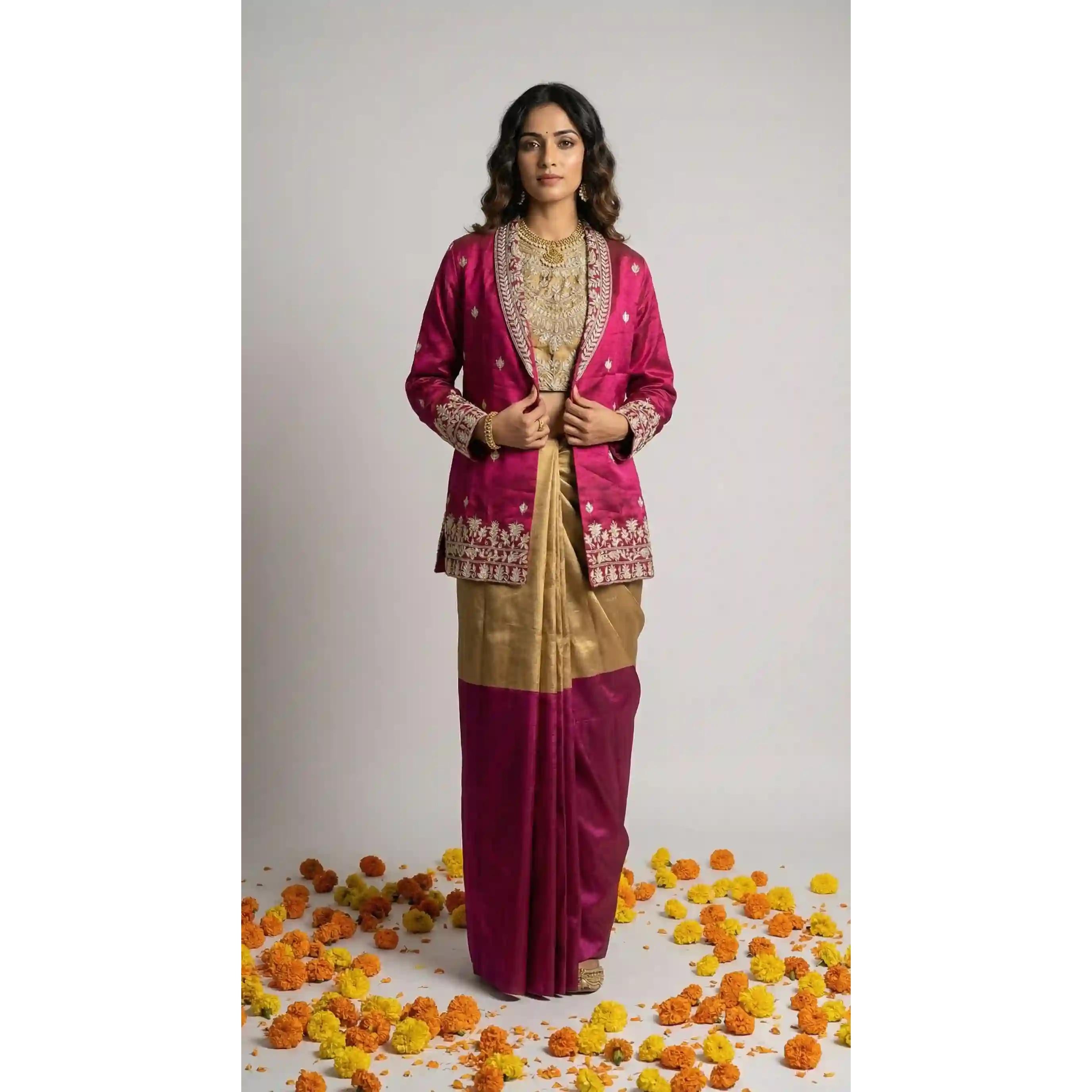 RIVA - Blouse Draped Skirt and Blazer Set