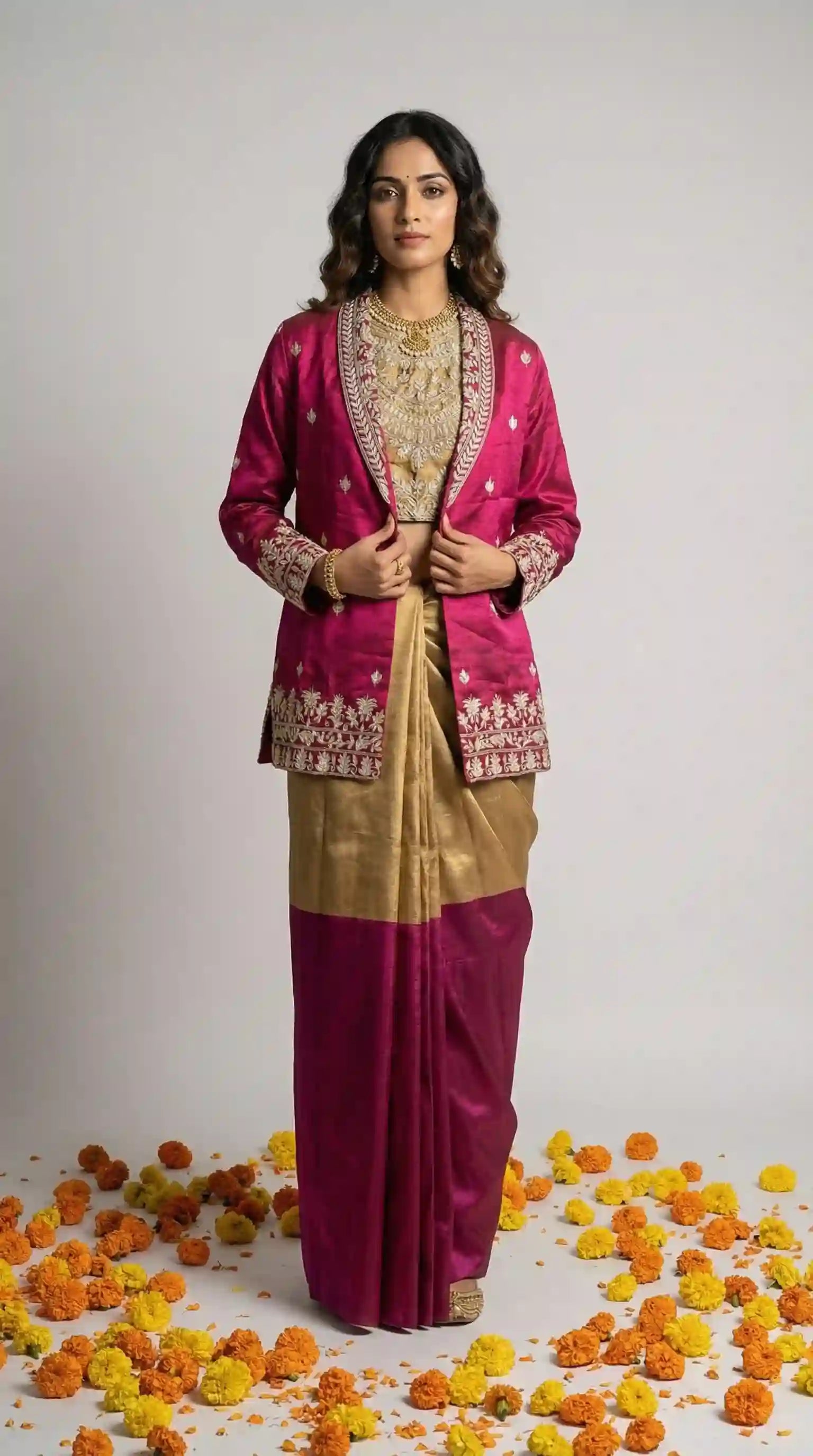 RIVA - Blouse Draped Skirt and Blazer Set