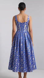 Royal Blue Chanderi Brocade Corset Midi Dress — thumbnail 3
