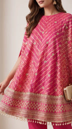 RANGIRA — Pink Bandhani Print Cape Top & Modal Silk Pant Set — thumbnail 2