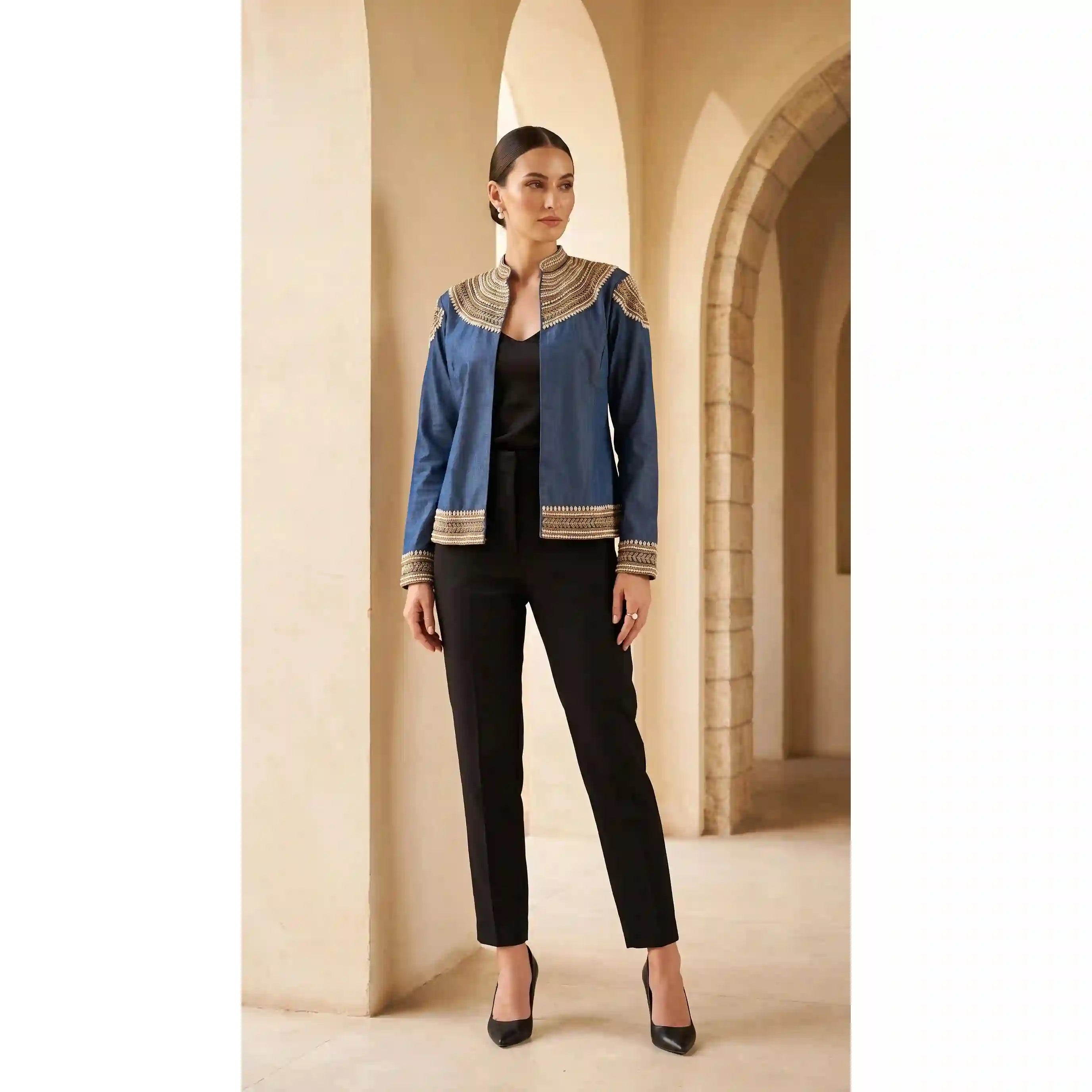 Blue Denim Pearl-Zardosi Jacket