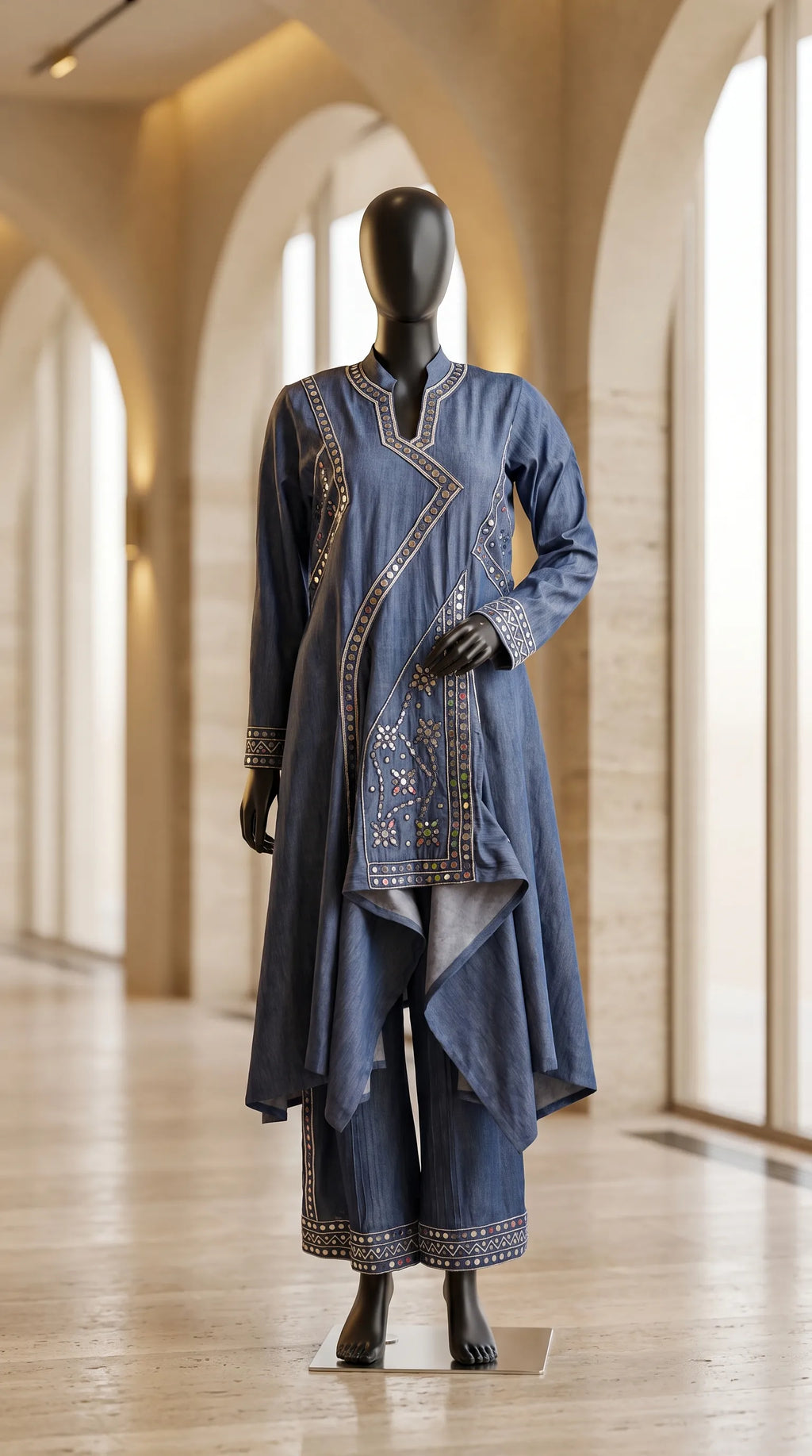 Blue Denim Tunic-Palazzo Set