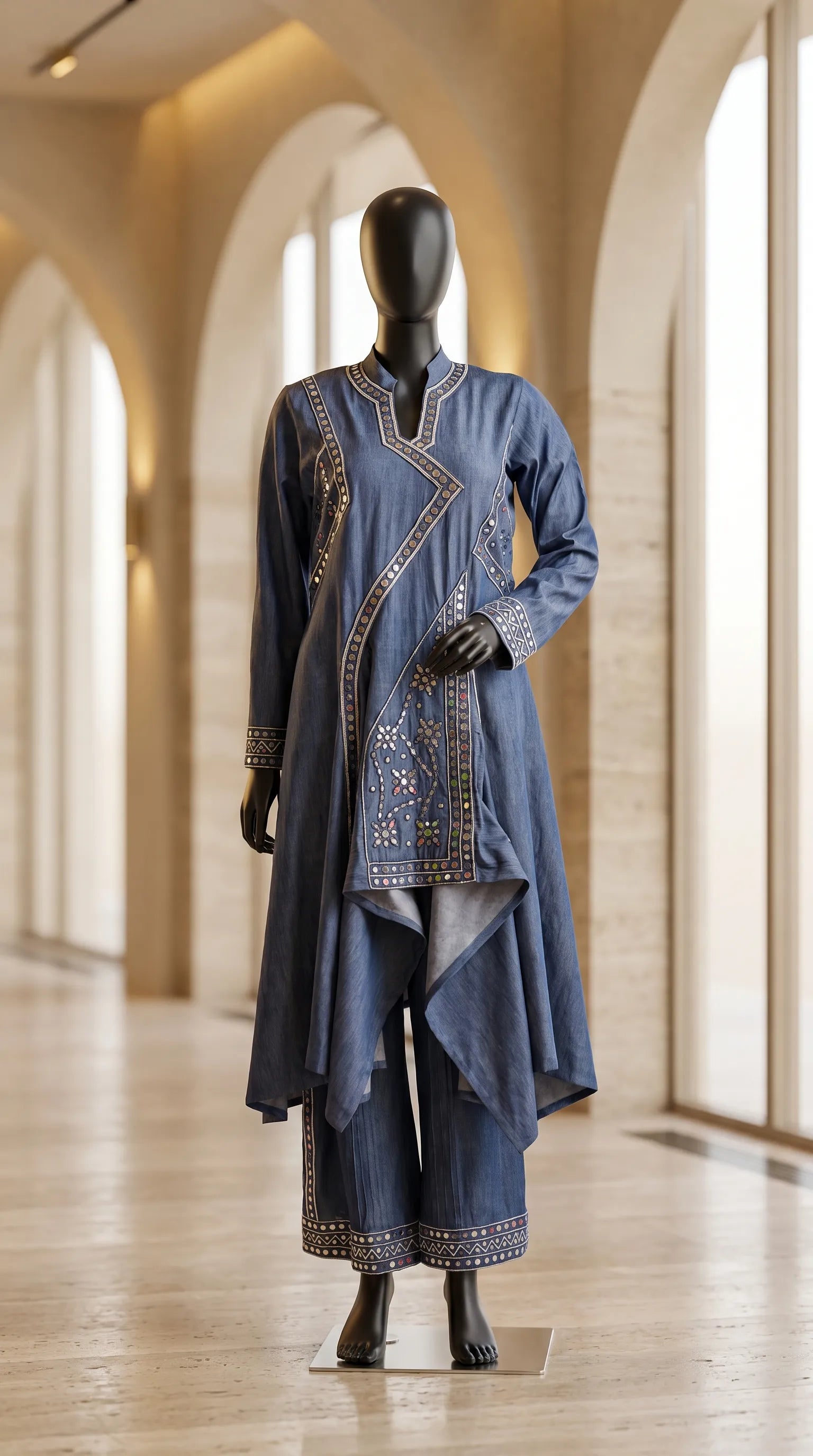 Blue Denim Tunic-Palazzo Set