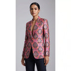 RANGKAT — Charcoal & Pink Banarasi Silk Brocade Blazer — thumbnail 1