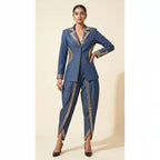 Blue Denim Mirror Work Top & Dhoti Set