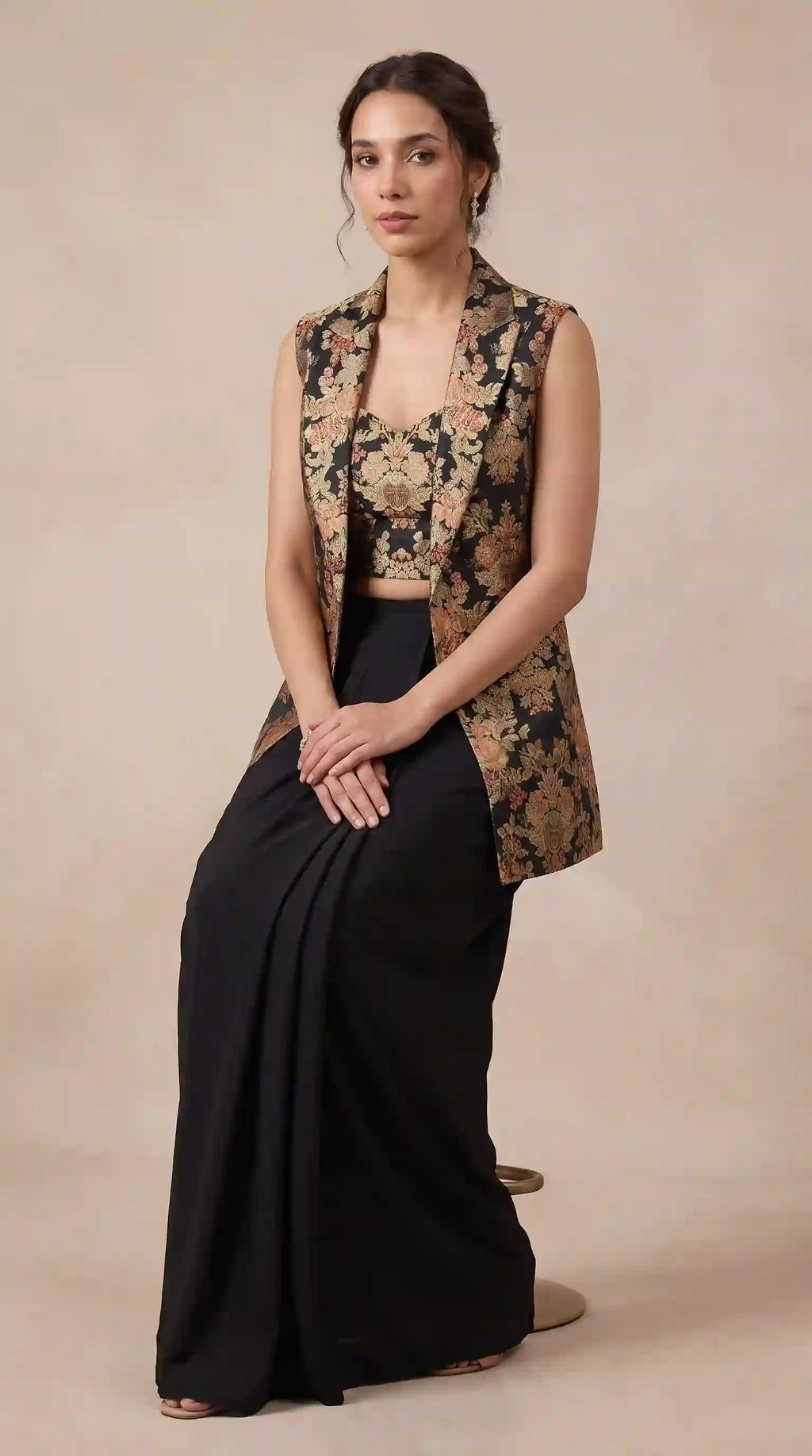 PANNA - Blouse-Draped Skirt and Jacket Set